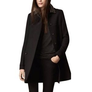 Burberry Brit Leather Studded Collar Peacoat